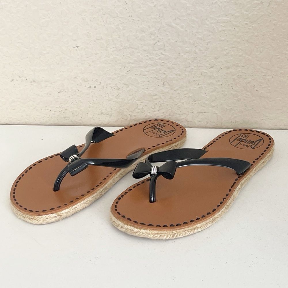 Henri Bendel La Playa Black and Brown flip flop jelly Sandals with Bow Detail 10 - Picture 8 of 11